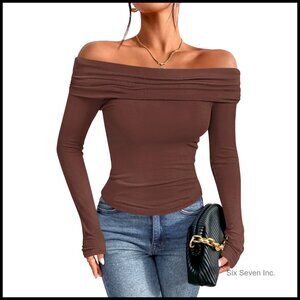 Off Shoulder Long Sleeve Blouse Slim Fitted Y2K Chic Club Party Top